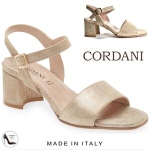 CORDANI Irisse Granito Corda Gold Leather Ankle Strap Block Heel Sandals Pump 39